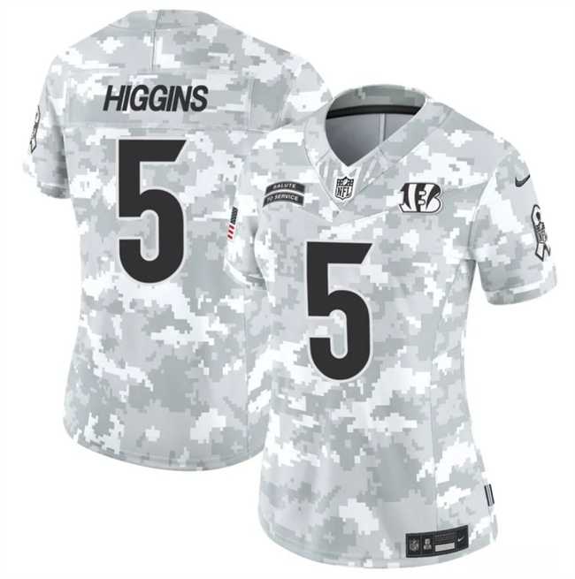 Womens Cincinnati Bengals #5 Tee Higgins 2024 F.U.S.E Arctic Camo Salute To Service Limited Stitched Jersey Dzhi